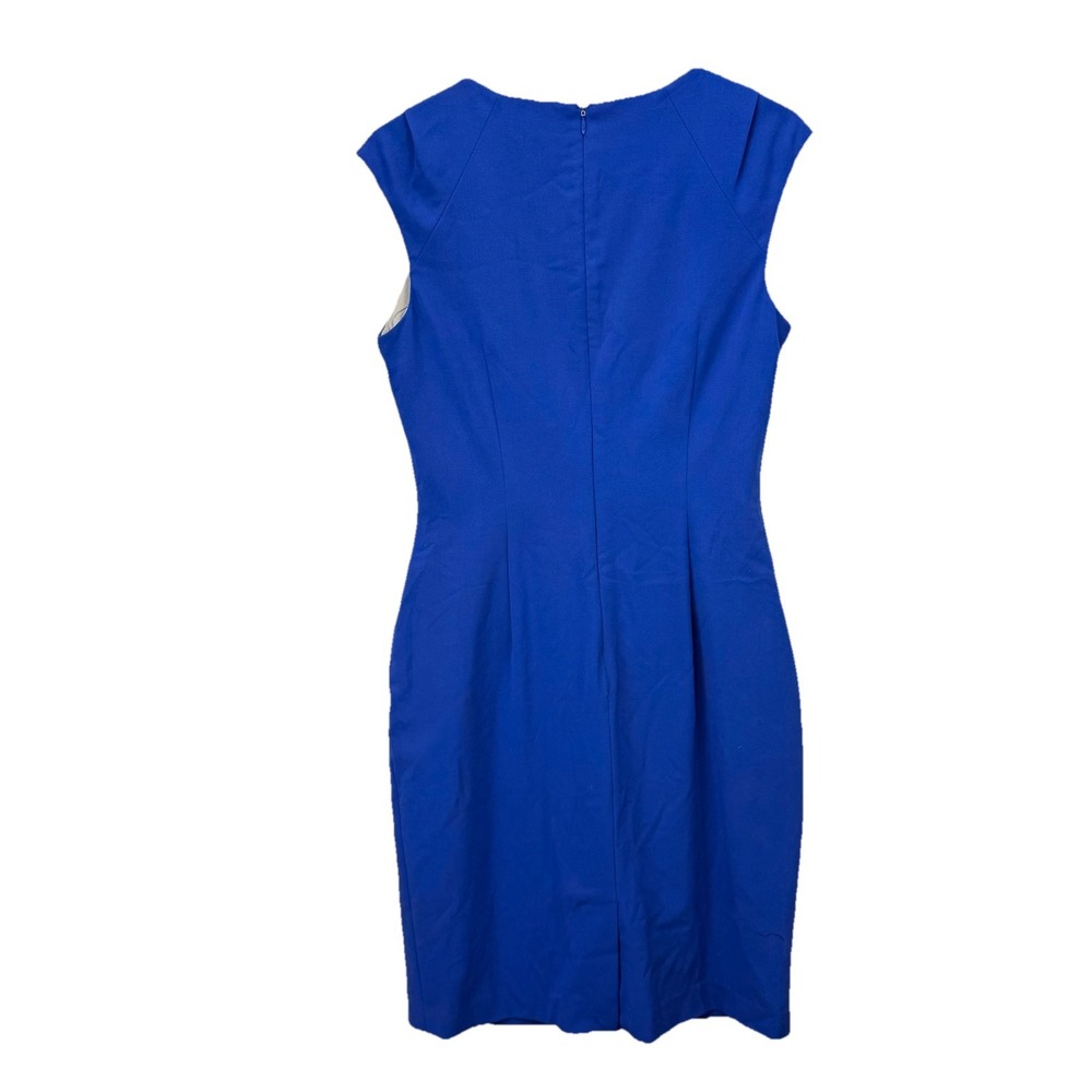 Calvin Klein Blue‎ Side Ruched Horseshoe Neck Sleeveless Sheath Dress Size 8 - Picture 5 of 10